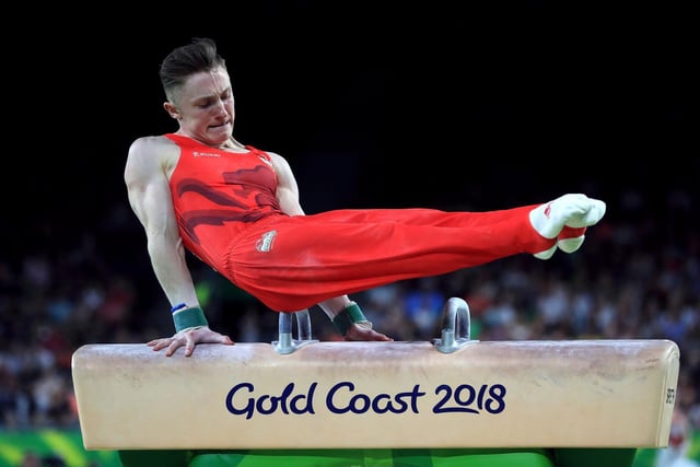Nile Wilson competes on the Pommel horse during the men's gymnastics team event final at the Coomera Indoor Sports Centre during day one of the 2018 Commonwealth Games.