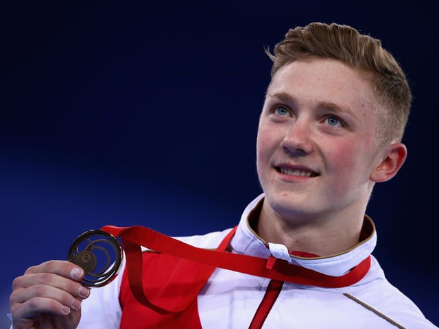 Nile Wilson poses with his medal after winning the Bronze Medal in the Men's All-Around Final at SECC Precinct during day seven of the Glasgow 2014 Commonwealth Games in July 2014.
