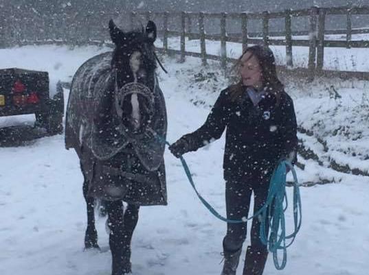 Andrea Hodlin said: "My Daughter and her horse Miya love a snow day!"