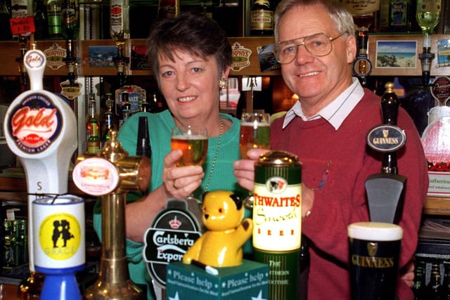 Hop Pocket, Chorley, landlord and Landlady, Ian and Eileen McKechie, raise their glasses after being nominated Community Pub of the year, run by Brewers and Licensed Retailers Association.