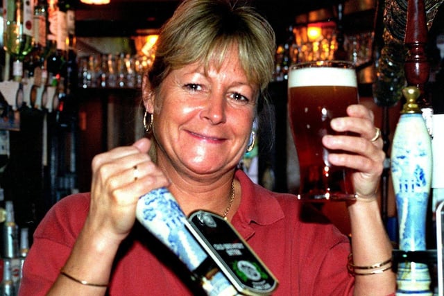 Landlady of the Olde Blue Bell Pub, Church Street, Preston, raises a glass to being included in the Good Beer Guide for her seventh year running.