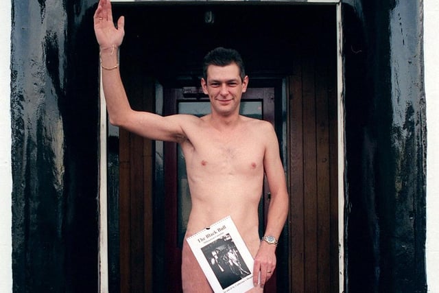 Landlord Harry Haslam bares all to launch a new calendar in which he and locals strip naked in aid of St Catherine's Hospice at the Black Bull pub in Bamber Bridge, Preston full monty calendar