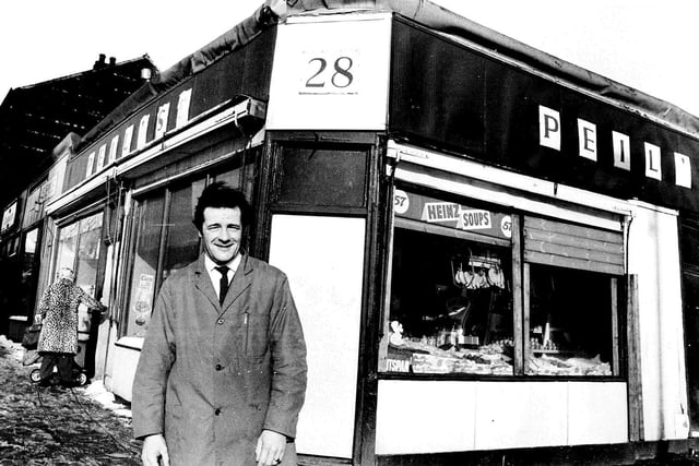 February 1973. Were you one of 500 customers of this busy corner shop in New Wortley who wanted the corporation to keep it open for another year? This is shopkeeper Robert Peil.