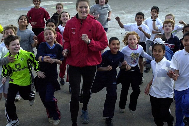 Pupils at Chapel Allerton Primary raised £600 for the LEPRA charity by taking part in Olympic style work out sessions. Picture are pupils with former international athlete Michelle Faherty.