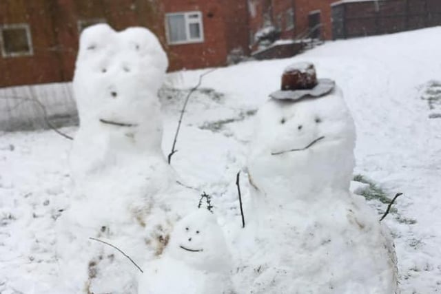 A snow family moved into the town on Thursday. Picture submitted by Mercedes New.