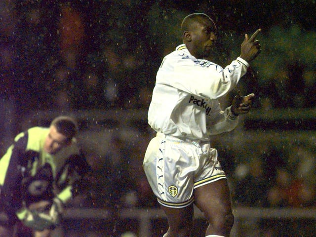 Jimmy Floyd Hasselbaink celebrates after completing the rout in the 90th minute.