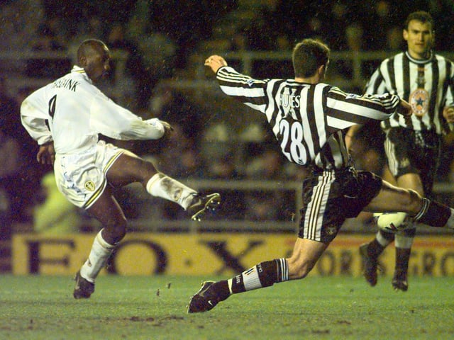 Jimmy Floyd Hasselbaink fires home Leeds United third.