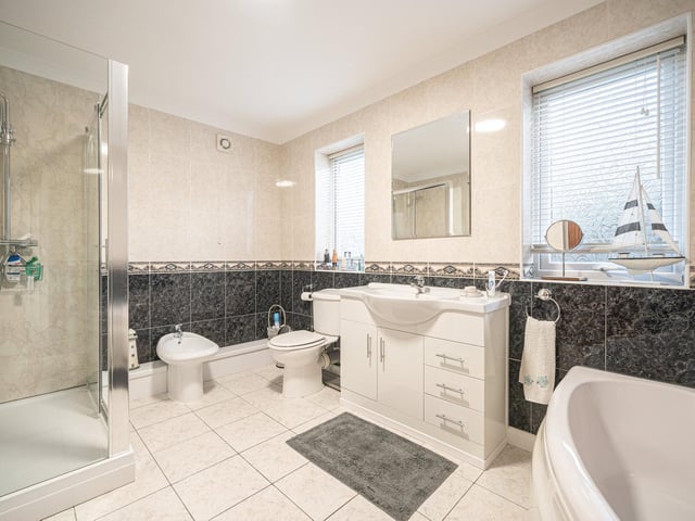 The modern spacious bathroom