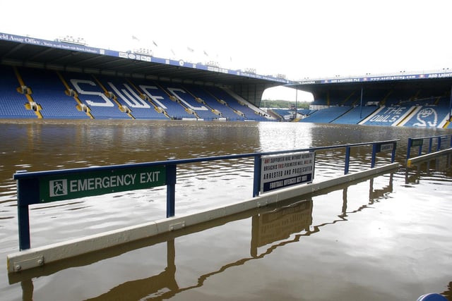 Sheffield Wednesday's Hillsborough's football ground four feet under water after overnight floods in Yorkshire on June 25,2007.