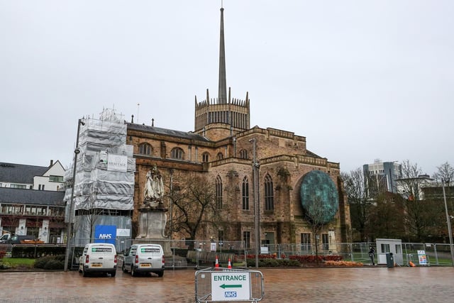 Blackburn Cathedral is now the largest Covid-19 vaccination centre in Lancashire with around 1,700 people expected to be vaccinated at the site each week. Pic: Peter Byrne/PA Wire