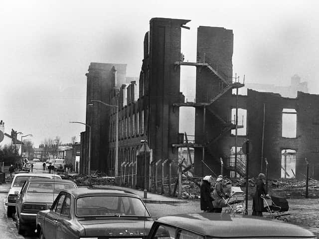 The devastating fire which gutted the Dunlop factory on Atherton Road, Hindley, on Tuesday 24th of January 1978.