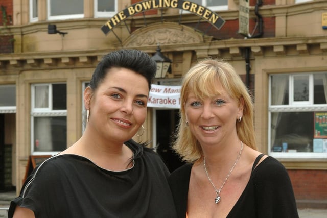 from left, Landlady Nancy Reid with business partner and sister-in-law Maxine Jones at The Bowling Green, Wigan Lane, 2009.
