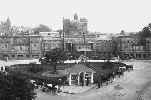 The Royal Baths in Harrogate, a popular spa with sulphur and chalybeate springs, circa 1890.