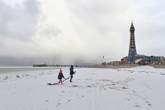 The beach looked a little different this morning after the snowfall.