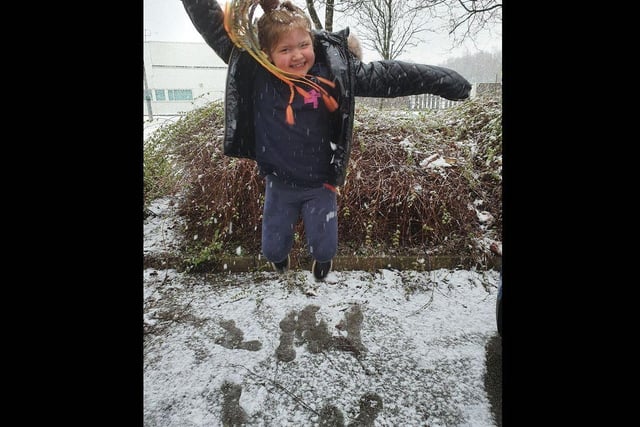 Jumping for joy to see the snow!