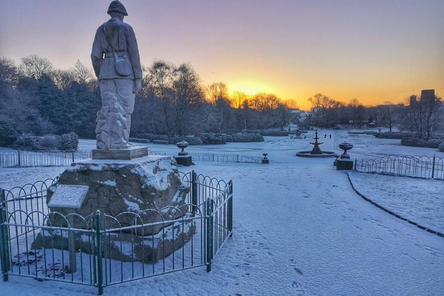A snowy morning scene at Mesnes Park by Phil Ormesher