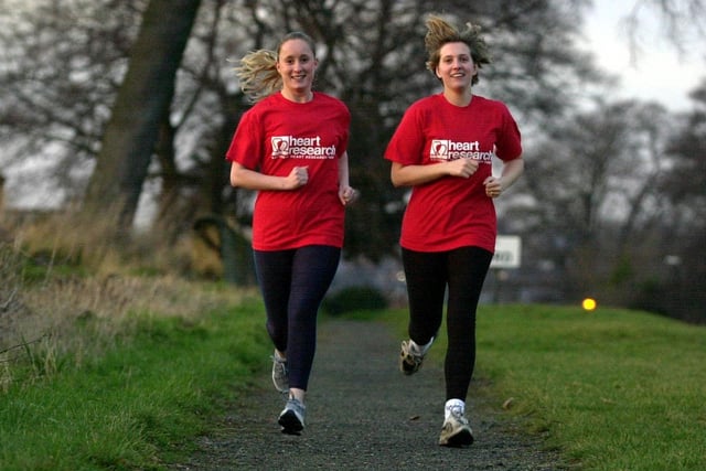 Training for the 2002 Flora London Marathon near their homes at Aberford are Kathryn Jessop (left) and Kate Warner. The pair were hoping to raise £3,000 for the National Heart Research Fund.
