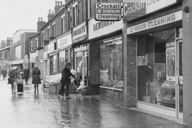 Part of the shopping parade in Austhorpe Road in July 1973. Do you remember these shops?