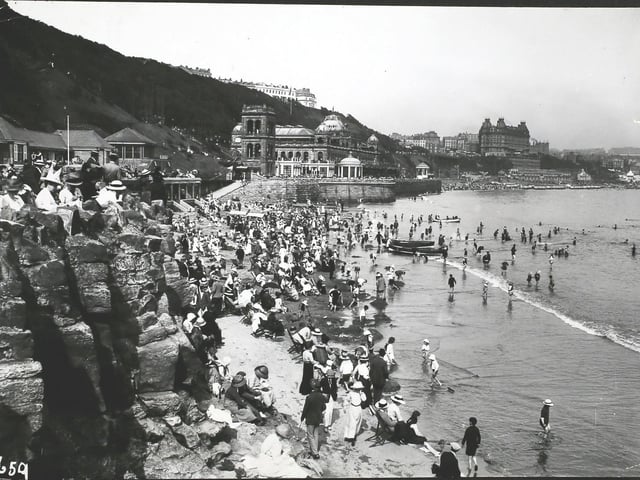 The children's corner on the beach at Scarborough, England, circa 1913.