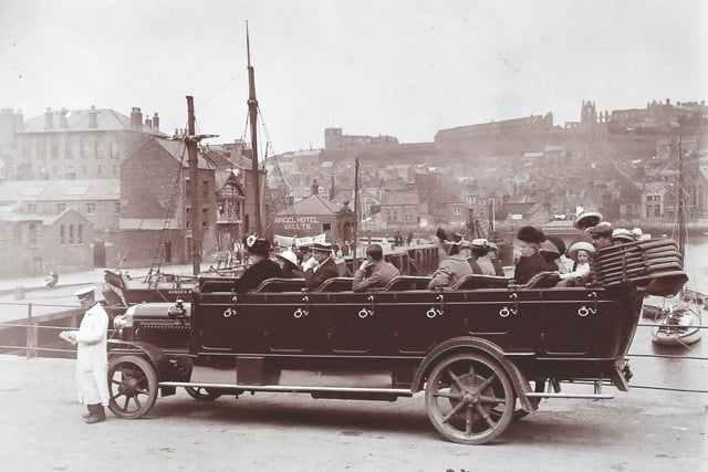An early charabanc outside Whitby station in 1913.