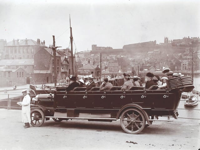 An early charabanc outside Whitby station in 1913.