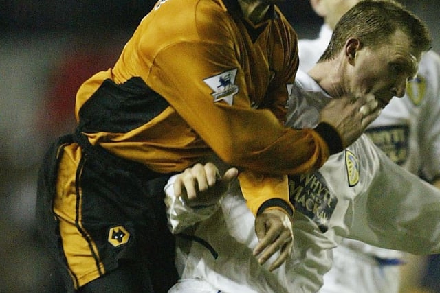 Steven Caldwell with Wolves defender Colin Cameron.
