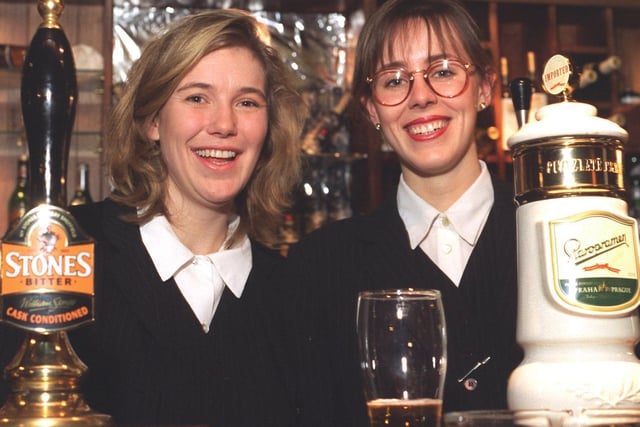 Manager Tanya Besford, left and assistant Nicki Robinson at the Streets of Leeds pub on Street Lane in January 1996.