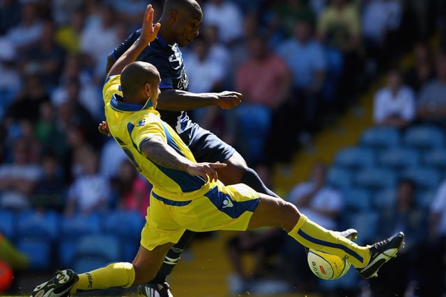 Patrick Kisnorbo challenges Blackburn Rovers striker Jason Roberts as he fires towards goal during a pre-season friendly at Elland Road in July 2009. The game finished 1-1.