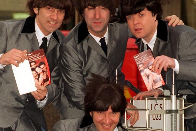 The Bootleg Beatles arrived by train at Leeds Station to play a concert at Leeds University. Pictured, left to right, are Neil Harrison, Andre Barreau, Paul Cooper and front Rick Rock.