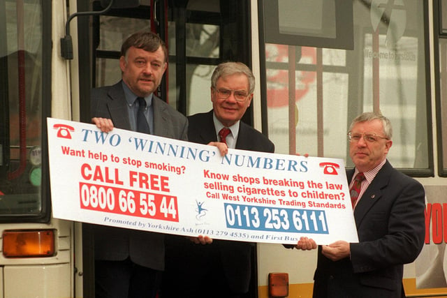 New smoking campaign 'It's The Law' was launched by Yorkshire Ash, West Yorkshire Trading Standards and Wysh (West Yorkskire Smoking and Health). Pictured are MPs David Hinchliffe and John Gunnell with Barry Midwood, chairman of West Yorkshire Trading Standards.