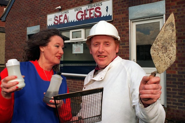 Vincent Clynes-Green and wife Leslie outside the new fish shop he has built in the garden of their home in Fairfield Avenue, Bramley.