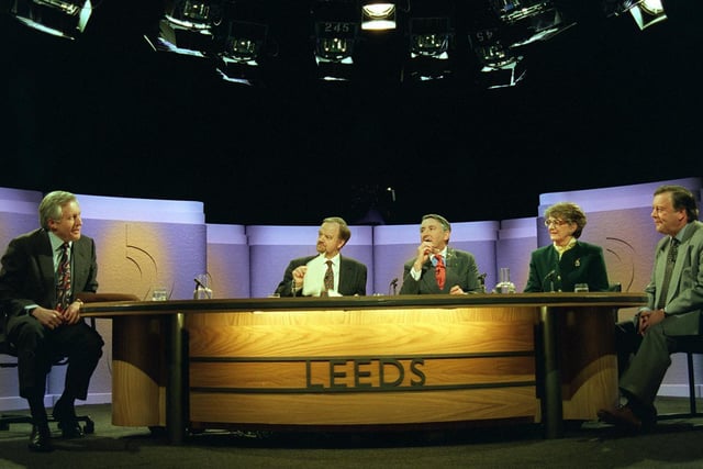 Question Time was filmed at YTV studios in Leeds. The panel, from left is David Dimbleby (chair), Robin Cook MP, Lord Steel of Aikwood, Rosalind Gilmore and Kenneth Clark MP.