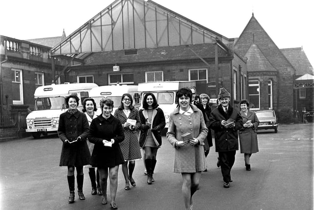 The postal strikes of the 1970s meant delivering your own mail as these Wigan Infirmary staff are pictured doing