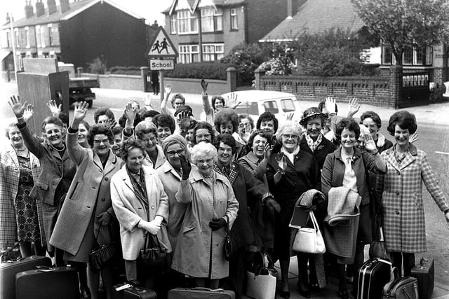 The ladies of Orrell Townswomens Guild pictured before setting off on a trip in 1971