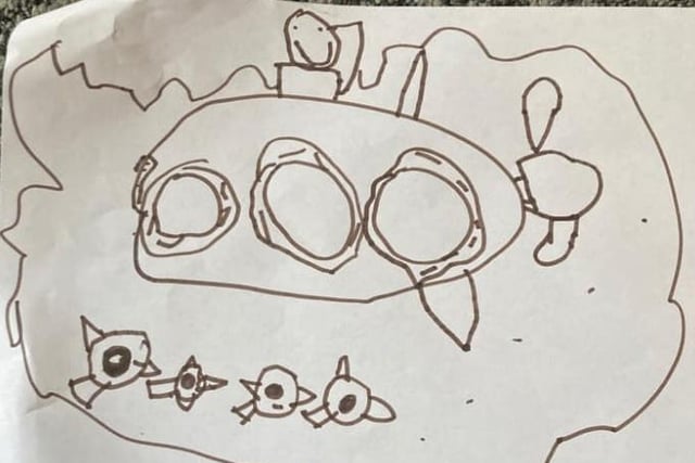 Abby Leaworthy said; "Ebony-Rose, aged 5, is trying so hard with her school work. Here’s a picture of a submarine she had to draw for art."