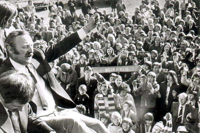 Latics manager Les Rigby at homecoming Springfield Park 1973, after losing at Wembley to Scarborough. Picture Frank Orrell.