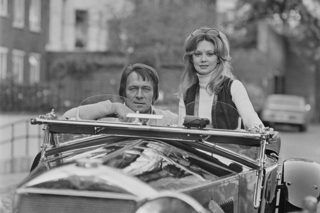 Christopher Plummer and his wife, actress Elaine Taylor in his 40-year-old Invicta, UK, 22nd October 1971