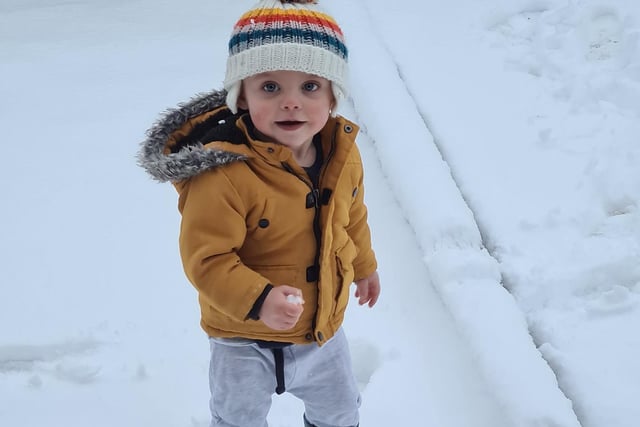 Rory-Jay looked excited as he got ready to explore the snow.