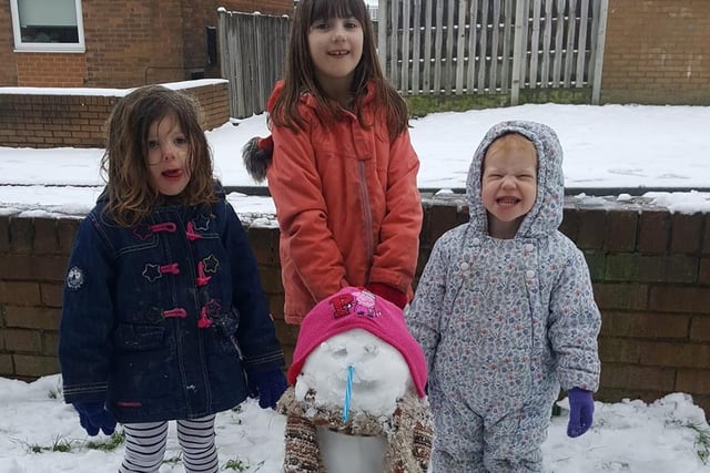 Samantha's girls showed off their very first snowman!