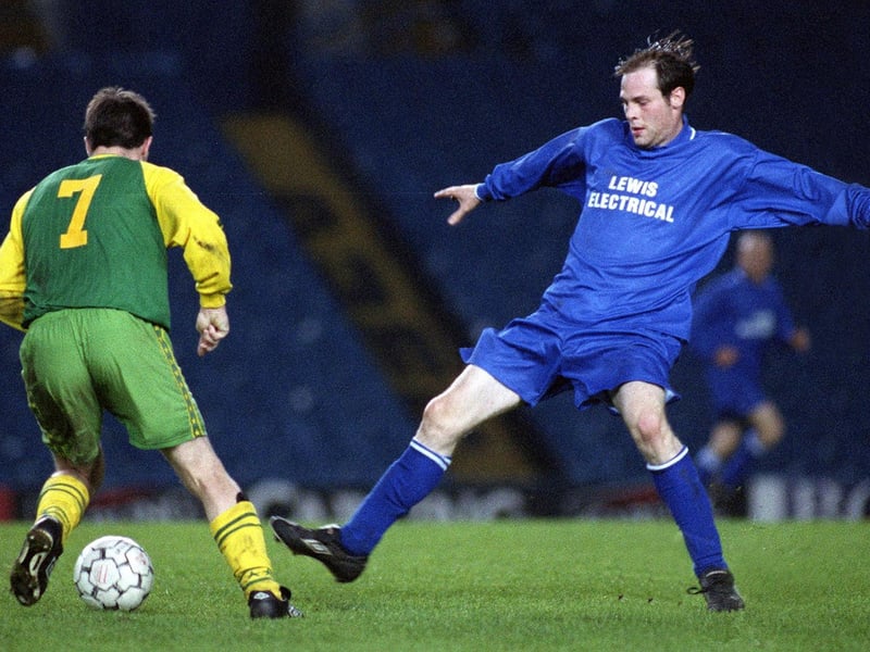 May 1998 and Paul Turner of Beeston St Anthony's skips past Rothwell Athletic's Stuart Baldwin during the Leeds and District FA Senior Cup final at Elland Road. The game finished goalless.