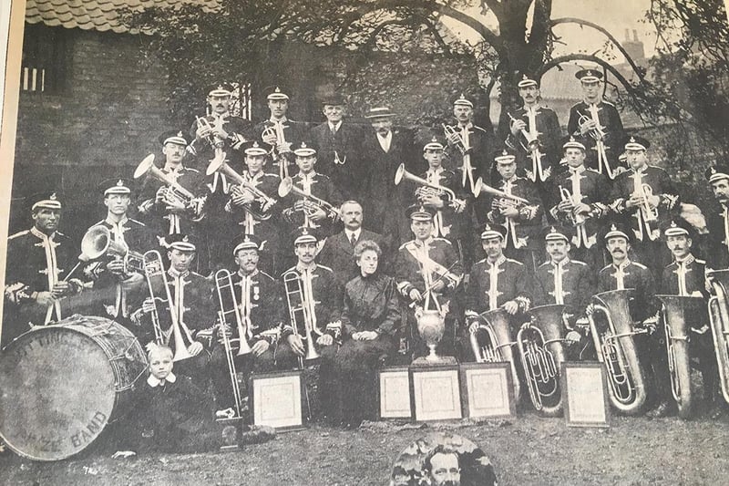 A  photo of the Knottingley band taken outside Knottingley railway station entrance captured before the First World War