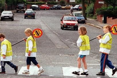 September 1999 and children from Hunslet Hall Early Years Centre helped launch a new road safety campaign. Pictured, left to right, Danny McDevitt, Abbey Goodyear, Zoe Fawcett and John Duke.