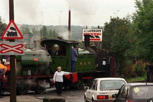 It was full steam ahead at the Middleton Railway's autumn gala at Moor Road, Hunslet in September 1999. In the picture one of the steam engines crosses Moor Road to take part.