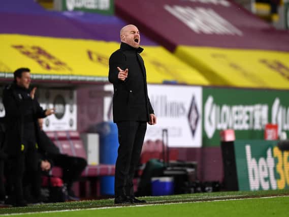 Sean Dyche, Manager of Burnley reacts during The Emirates FA Cup Fifth Round match between Burnley and AFC Bournemouth at Turf Moor on February 09, 2021 in Burnley, England.