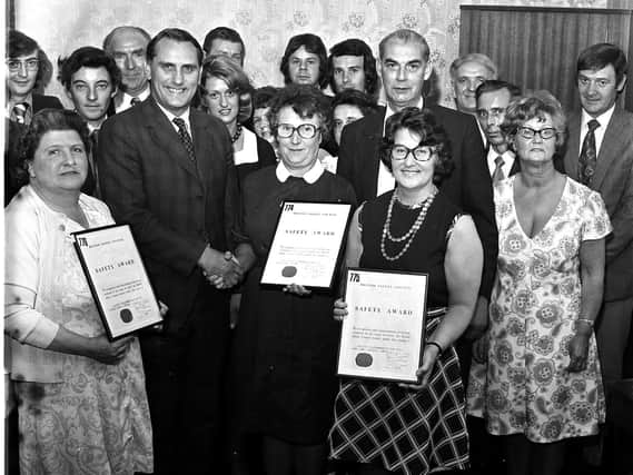 Plessey Telecommunications staff receive their British Safety Council awards in 1974