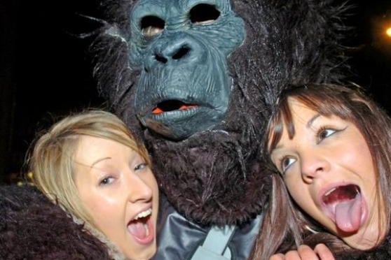 Katy, Monkey and Laura in the city centre in 2008.
