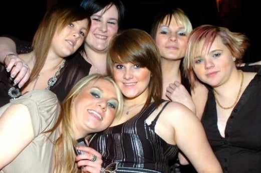 Steph, Sara, Helen, Danielle, Jamie and Lauren out on Steph's 18th in the city centre in 2008.