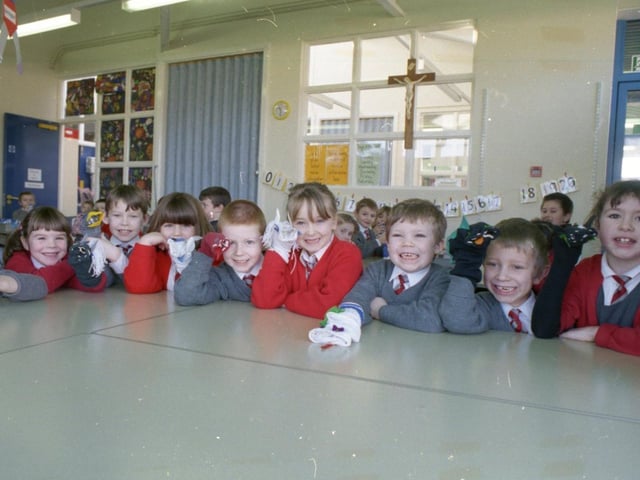Children at St Gregory's RC Primary School in Preston with their puppets