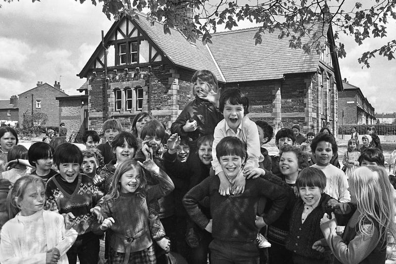 Playtime at the old Birchley St Mary's RC primary school, Billinge, 1972.
