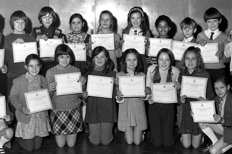 St Williams Primary School pupils pictured with their cycling proficiency certificates in 1973